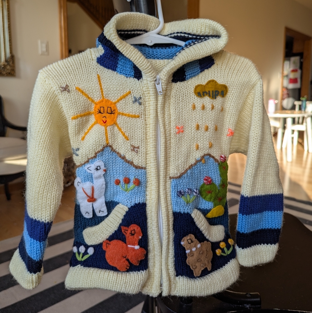 Kids Cream Hooded Sweater with Animal Design